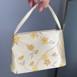 silk floral print mini bag top handle bag